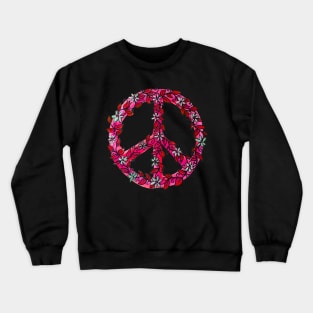 Pink Flower Power Peace Sign Crewneck Sweatshirt